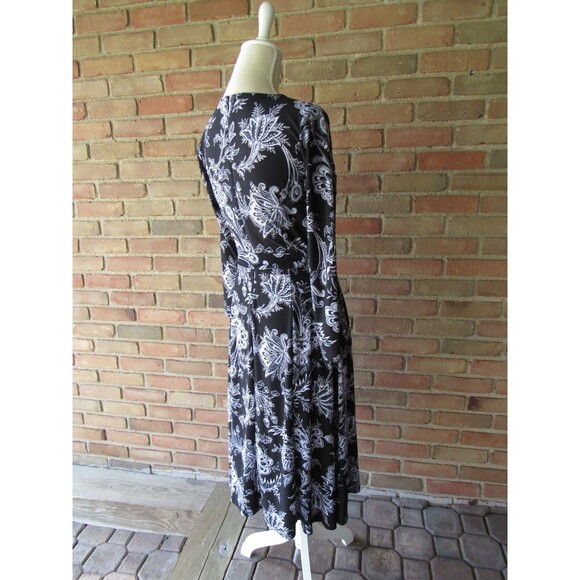 Anne Klein Paisley Midi Dress Size 4 Floral 3/4 Sleeve Jersey Tie Waist Wrap - Picture 12 of 16